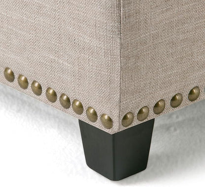 SIMPLIHOME Kingsley 48 inch Wide Transitional Rectangle Large Storage Ottoman in Natural Linen Look Fabric, Assembled, For the Living Room, Entryway and Family Room