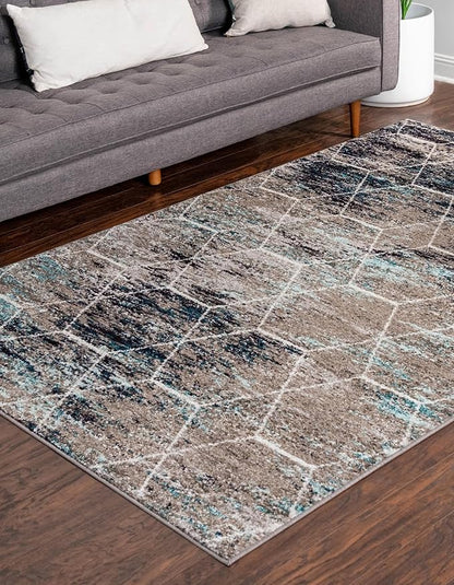 Unique Loom Trellis Frieze Collection Area Rug - Geometric (4' x 6', Blue Multi/ Ivory)