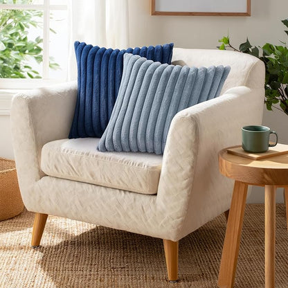 Pallene Faux Fur Plush Throw Pillow Covers 18x18 Set of 2, Luxury Soft Fluffy Striped Decorative Pillow Covers for Sofa, Couch, Living Room, Blue Grey