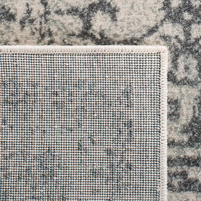 SAFAVIEH Evoke Collection Area Rug - 5'3" Round, Ivory & Grey, Distressed Design, Non-Shedding & Easy to Clean, Ideal for Living Room, Bedroom, Dining Space (EVK256F)