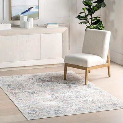nuLOOM 6' Square Machine Washable Stain-Resistant Area Rug Medium Profile for Living Room, Bedroom, and Dining Room, Everlee Blue