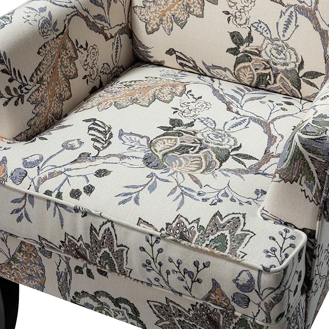 HULALA HOME Modern Accent Chairs Set of 2, Farmhouse High Back Floral Chairs with Wooden Legs & Nail Head Trim, Comfy Upholstered Armchairs for Living Room/Bedroom (Orange Grey Floral)