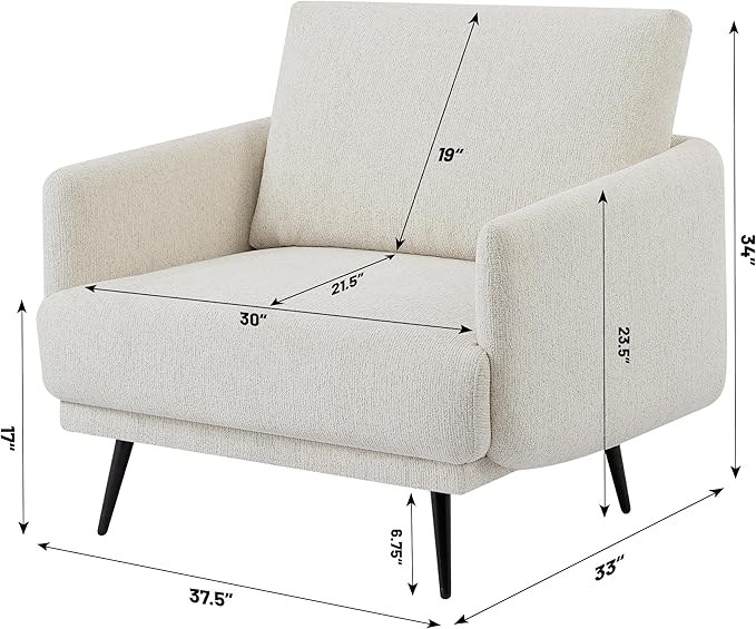 Mid-Century Accent Chair,Modern Oversized Armchair for Living Room,Comfy Upholstered Reading Accent Chairs for Bedroom,Single Sofa Chair (Beige-1PACK)