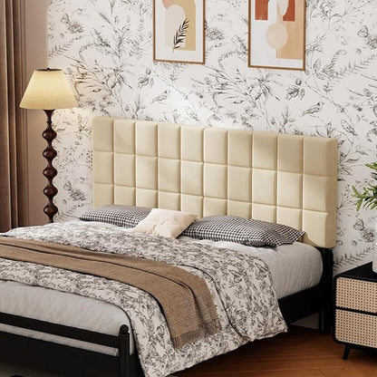 Andeworld Velvet Upholstered Tufted King Size Headboard,Wood Head Board with Metal Legs, Adjustable Height from 42” to 56”, Bed Headboard in Modern Design,Backboard for Bed, Apricot
