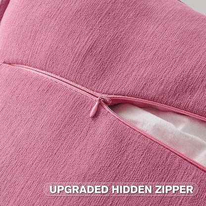 FUTEI Hot Pink Chenille Throw Pillow Covers 24x24 Inch Set of 2,Edges Double-Stitched European Cushion Cases,Modern Home Decor for Couch Living Room