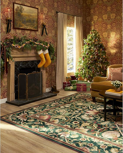 RUGGABLE x Morris & Co Machine Washable Area Rug – Lodden Soft Evergreen & Gold 9x12, Stain-Resistant, Non-Slip – Large Rugs for Living Room, Bedroom, Hallway, Entryway & Office–with Standard Pad