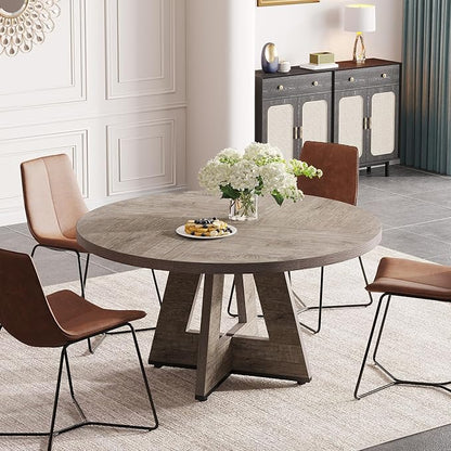 Tribesigns Round Dining Table for 4, 47 inch Farmhouse Circle Kitchen Table with Wooden Pedestal Base for Kitchen, Dining Room, Living Room (Grey)