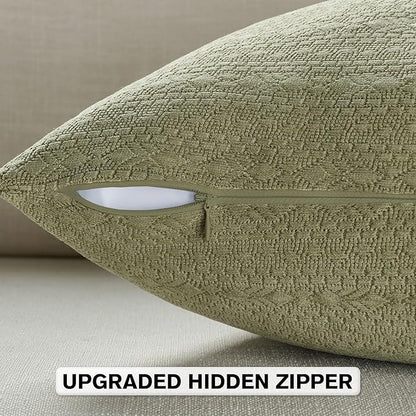 FUTEI Sage Green Chenille Throw Pillow Covers 16x16 Inch Set of 2,Soft Striped & Diamond Textured Cushion Cases,Modern Home Decor for Couch Living Room