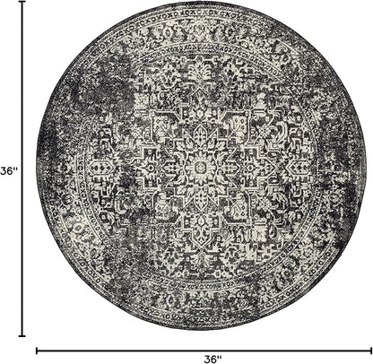 SAFAVIEH Evoke Collection Area Rug - 3' Round, Black & Grey, Distressed Design, Non-Shedding & Easy to Clean, Ideal for Foyer, Bedroom, Accent Space (EVK256R)