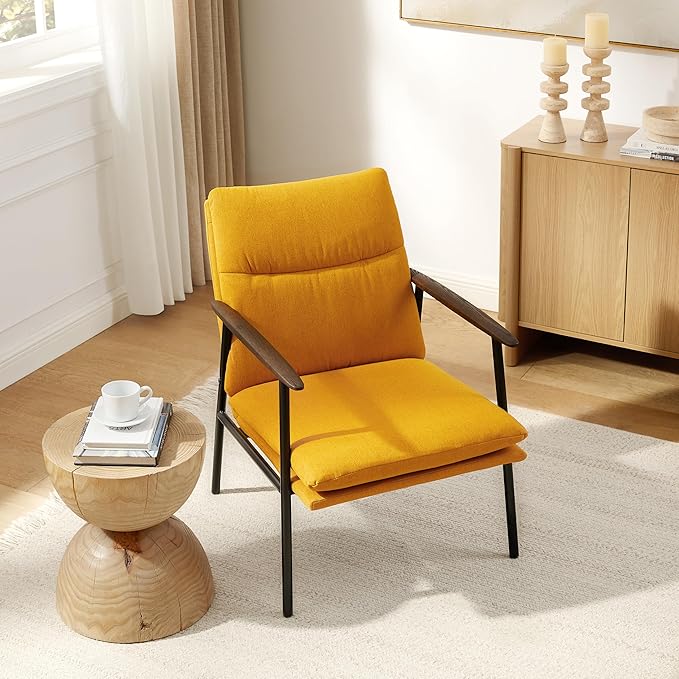 Art Leon Accent Chair- Mid Century Modern Accent Chairs Upholstered Fabric Reading Bedroom Chair Side Sitting Chair with Metal Frame Armchairs for Living Room, Bedroom, Guest Room Yellow