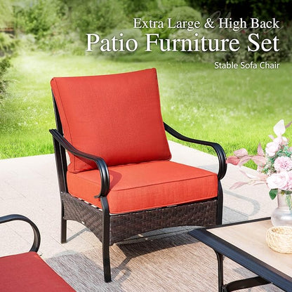 Sophia & William Patio Furniture Set with Fire Pit Table, 5 PCS Metal Outdoor Conversation Set Sofa Couch with Fire Pit Table, 4 Sofa Chairs for Outdoor Seating,Backyard,Porch(Red)
