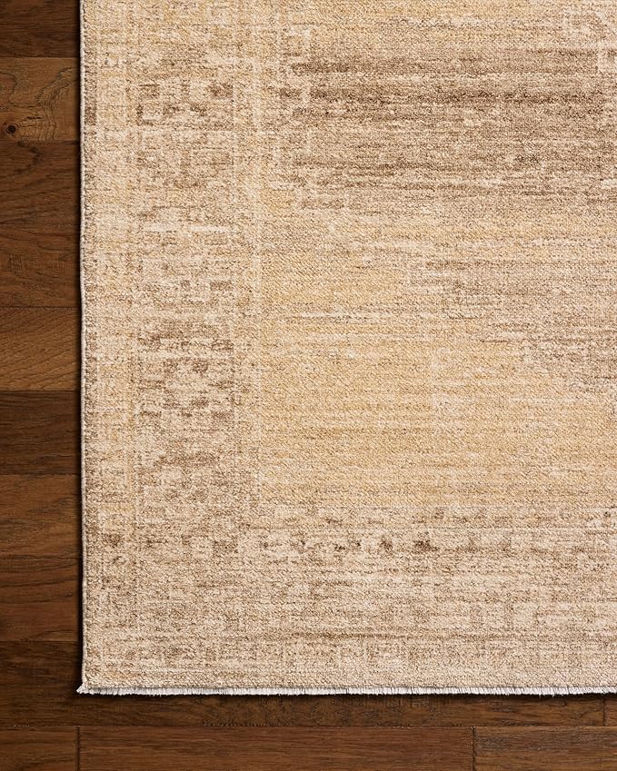 Loloi Chris Loves Julia Palma Collection PLM-07 Wheat/Taupe 11'-6" x 15'-7" Fringe Area Rug Vintage Style Boho Living Room Bedroom Carpet