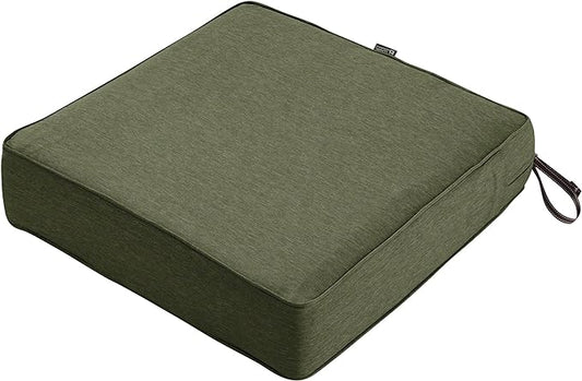 Classic Accessories Montlake Water-Resistant 25 x 25 x 5 Inch Square Outdoor Seat Cushion, Patio Furniture Chair Cushion, Heather Fern Green, Outdoor Cushion Cover