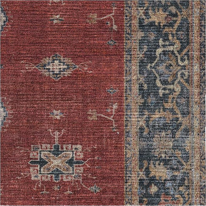 RUGGABLE Washable Vintage Area Rug – Verena Amber Red 3x5, Stain-Resistant, Non-Slip – Small Machine Washable Rugs for Living Room, Bedroom, Hallway, Entryway & Office–with Cushioned Pad