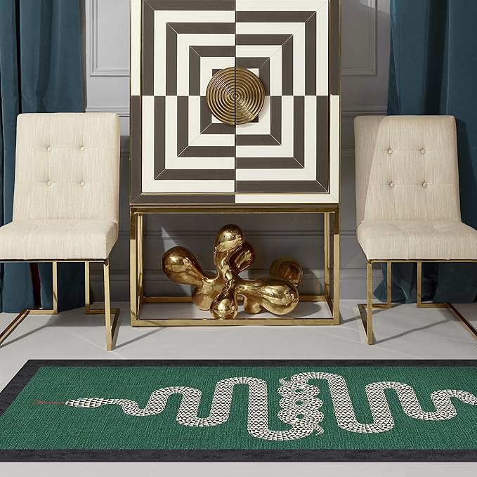 RUGGABLE x Jonathan Adler Machine Washable Modern Runner Rug – Venom Emerald 2.5x7, Stain-Resistant, Non-Slip – Washable Rug for Hallway, Entryway, Living Room & Kitchen–with Cushioned Pad