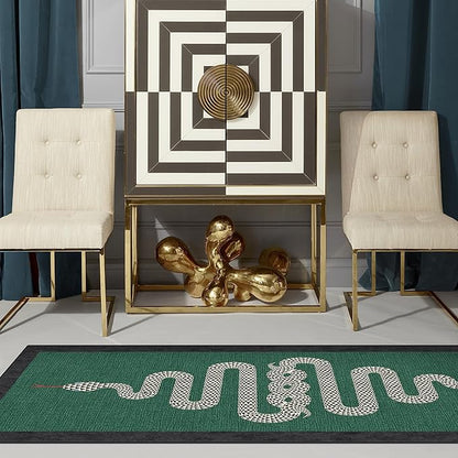 RUGGABLE x Jonathan Adler Machine Washable Modern Runner Rug – Venom Emerald 2.5x10, Stain-Resistant, Non-Slip – Washable Rug for Hallway, Entryway, Living Room & Kitchen–with Cushioned Pad