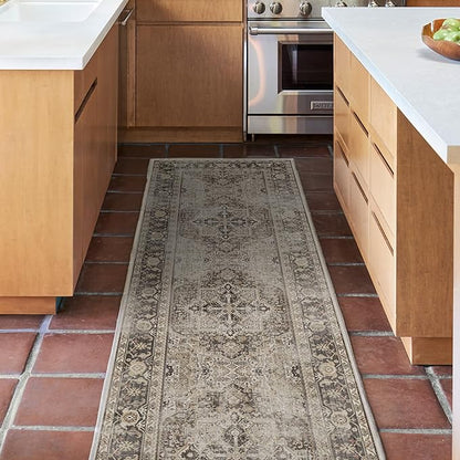 RUGGABLE Washable Vintage Area Rug – Kamran Hazel 10x14, Stain-Resistant, Non-Slip – Large Machine Washable Rugs for Living Room, Bedroom, Hallway, Entryway & Office–with Standard Pad