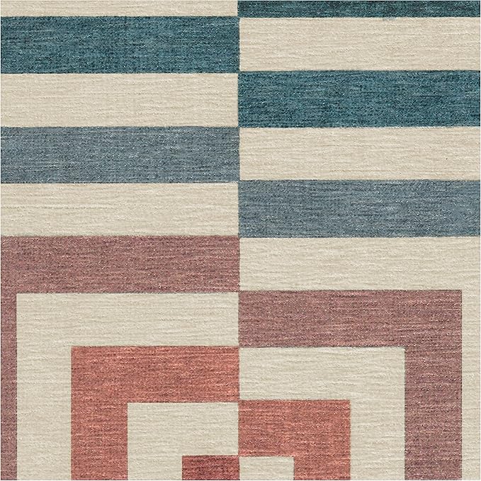 RUGGABLE x Jonathan Adler Washable Modern Area Rug – Op Art Teal 8x10, Stain-Resistant, Non-Slip – Large Machine Washable Rugs for Living Room, Bedroom, Hallway, Entryway & Office–with Cushioned Pad