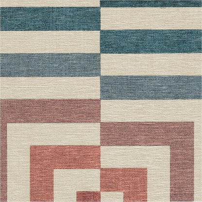 RUGGABLE x Jonathan Adler Machine Washable Modern Area Rug – Op Art Teal 8 ft Round, Stain-Resistant, Non-Slip – Large Rugs for Living Room, Bedroom, Hallway, Entryway & Office–with Cushioned Pad