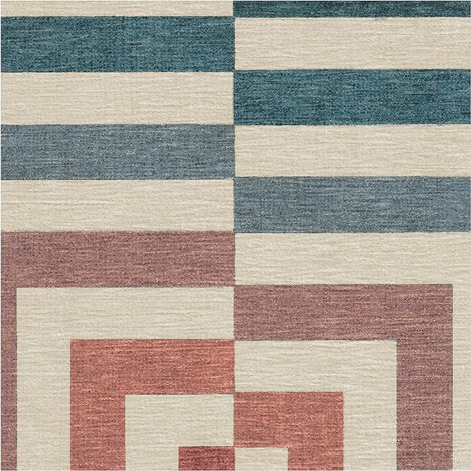 RUGGABLE x Jonathan Adler Washable Modern Area Rug – Op Art Teal 9x12, Stain-Resistant, Non-Slip – Large Machine Washable Rugs for Living Room, Bedroom, Hallway, Entryway & Office–with Cushioned Pad