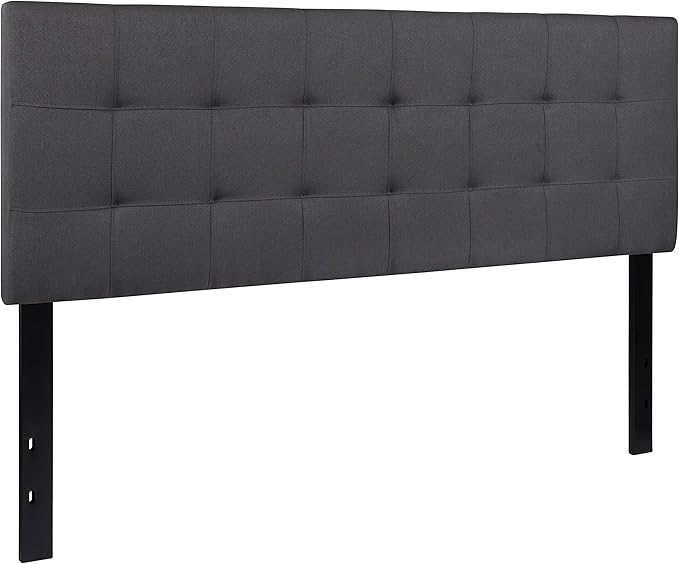 EMMA + OLIVER Quilted Tufted Queen Size Headboard in Dark Gray Fabric