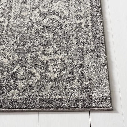 SAFAVIEH Evoke Collection Area Rug - 5'3" Square, Grey & Ivory, Distressed Design, Non-Shedding & Easy to Clean, Ideal for Living Room, Bedroom, Dining Space (EVK256D)