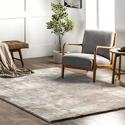nuLOOM 4' Square Cozy Plush Area Rug, Machine Washable, Non-Slip, Soft Fluffy Shag Carpet for Living Room Bedroom Kids Room Nursery Home Decor, Loni Beige