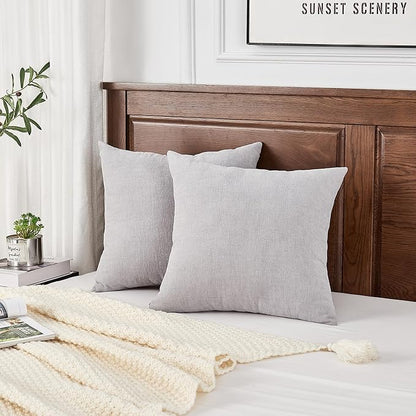GAWAMAY Decorative Square 16x16 Inch Throw Pillow Covers Set of 2, Super Soft Chenille Pillows Farmhouse Fall Pillowcase for Living Room Bedroom Sofa Couch Cushion Cover Light Grey 40x40cm
