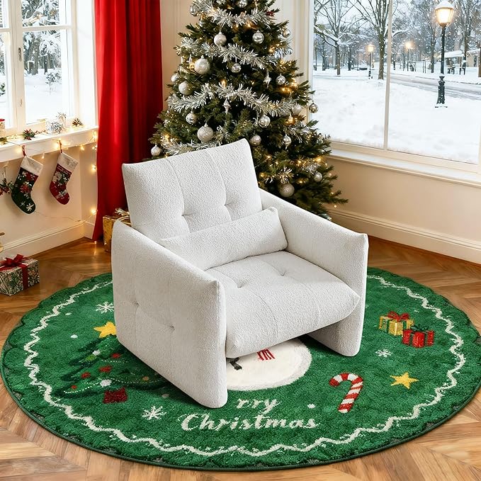 33.9" Accent Chairs, Modern Upgrade Sherpa Fabric Arm Chair Comfy Upholstered Armchair Leisure Single Sofa Chair with a Waist Pillow for Bedroom, Office and Living Room
