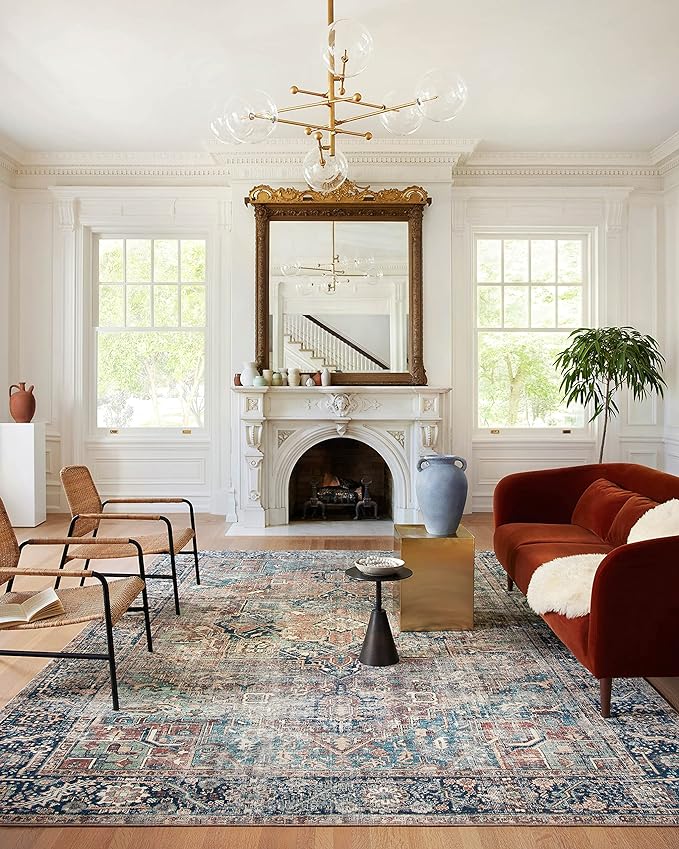 Loloi Margot Collection MAT-02 Terracotta/Lagoon 8'-6" x 11'-6" Area Rug feat. CloudPile, No-Shed Easy Clean Large Patterned Area Rug for Living Room, Bedroom, Dining Area