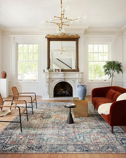 Loloi Margot Collection MAT-02 Terracotta/Lagoon 7'-6" x 9'-6" Area Rug feat. CloudPile, No-Shed Easy Clean Large Patterned Area Rug for Living Room, Bedroom, Dining Area