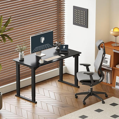 FLEXISPOT 4 Legs Standing Desk 55 x 28 Inch Electric Adjustable Height with Splice Board Home Office Sit Stand Up Desk, Black Top + Black Frame