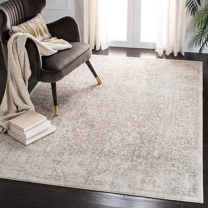 SAFAVIEH Evoke Collection Area Rug - 6'7" x 9', Ivory & Taupe, Distressed Design, Non-Shedding & Easy to Clean, Ideal for Living Room, Bedroom, Dining Space (EVK256E)