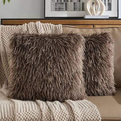 FUTEI Dark Coffee Decorative Throw Pillow Covers 18x18 Inch Set of 2,Soft Cozy Faux Fine Wool Textured Cushion Case,Modern Home Luxury Decor for Couch Bed Living Room