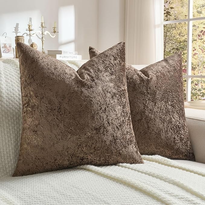 FUTEI Dark Coffee Flannel Throw Pillow Covers 20x20 Inch Set of 2,Soft Dimensional Textured Cushion Cases,Modern Home Decor for Couch Living Room