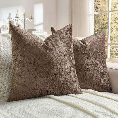 FUTEI Dark Coffee Flannel Throw Pillow Covers 26x26 Inch Set of 2,Soft Dimensional Textured Euro Pillow Shams,Modern Home Decor for Couch Living Room