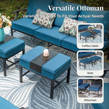 Patio Furniture Set 5 pcs, Outdoor Patio Furniture, 3-Seat Sofa, 2 Rocking Chairs, 2 Ottomans and 5.75" Extra Thick Cushion, Conversation Set for Backyard Deck,Gemstone Blue