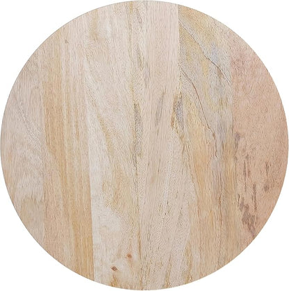 SIMPLIHOME Demy 18-inch Wide Metal and Solid Mango Accent Table in Natural/White, Round Side Table with Mango Wood Top for Living Room or Bedroom, Industrial Style, Assembled