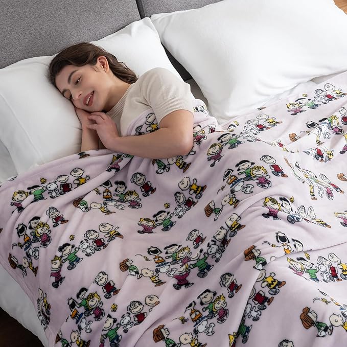 Berkshire Blanket Peanuts® VelvetLoft® Cute Character Snoopy Plush Blanket,Peanuts Laughing Robe Lilac,Twin 60 in x 90 in (Official Peanuts® Product)