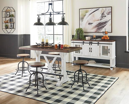 Signature Design by Ashley Valebeck Farmhouse Dining Room Server or Buffet Cabinet, White & Brown