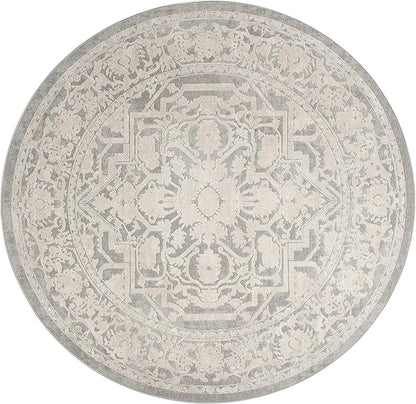 SAFAVIEH Reflection Collection Area Rug - 6'7" Round, Light Grey & Cream, Non-Shedding & Easy Cleaning, Ideal for Living Room, Bedroom (RFT665C)