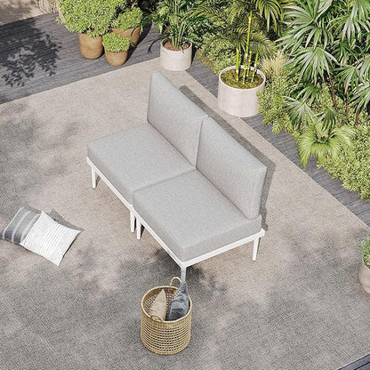 Sundale Outdoor 2 Pieces Patio Furniture Set, Metal Outdoor Sectional Sofa with 6 Inch Olefin Cushion, All-Weather Modern Outdoor Conversation Sets