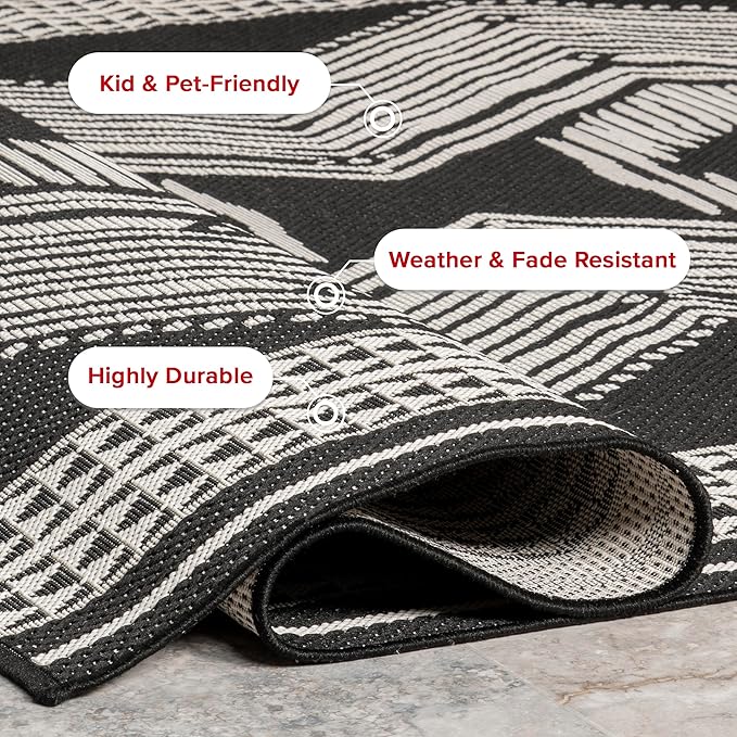 nuLOOM 8' x 10' Outdoor Tribal Geometric Area Rug, Stain Resistant, Weather Resistant, High Traffic, Patio, Balcony, Outside, Ranya Black