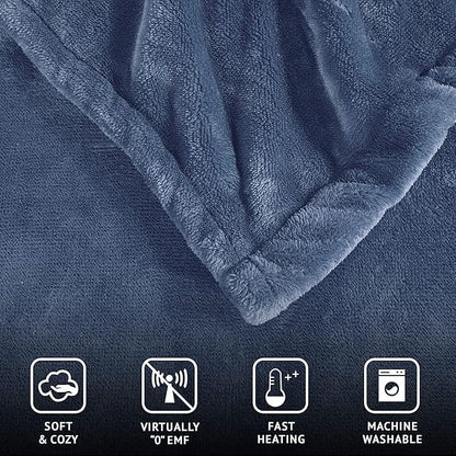 Beautyrest Heated Plush Elect Electric Blanket with 20 Heat Level Setting Controllers Equip with Secure Comfort Technology and 10 Hours Auto Shut Off, King: 90x100, Sapphire,BR54-0661