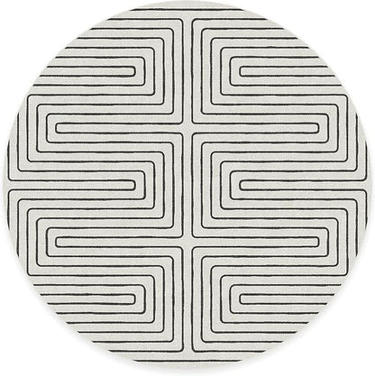 RUGGABLE x Jonathan Adler Machine Washable Area Rug – Labyrinth Black/Ivory 8 ft Round, Stain-Resistant, Non-Slip – Large Rugs for Living Room, Bedroom, Hallway, Entryway & Office–with Standard Pad