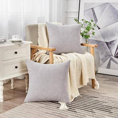 GAWAMAY Decorative Square Throw Pillow Covers 18"x18" Inch Set of 2, Super Soft Chenille Pillows Farmhouse Fall Pillowcase for Living Room Bedroom Sofa Couch Cushion Cover Light Grey 45x45cm