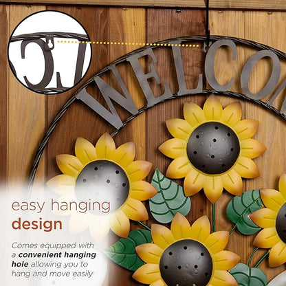 Alpine Corporation SCC580L Round Sunflowers Welcome Wall Decoration, Sign for Entryways, 30" H
