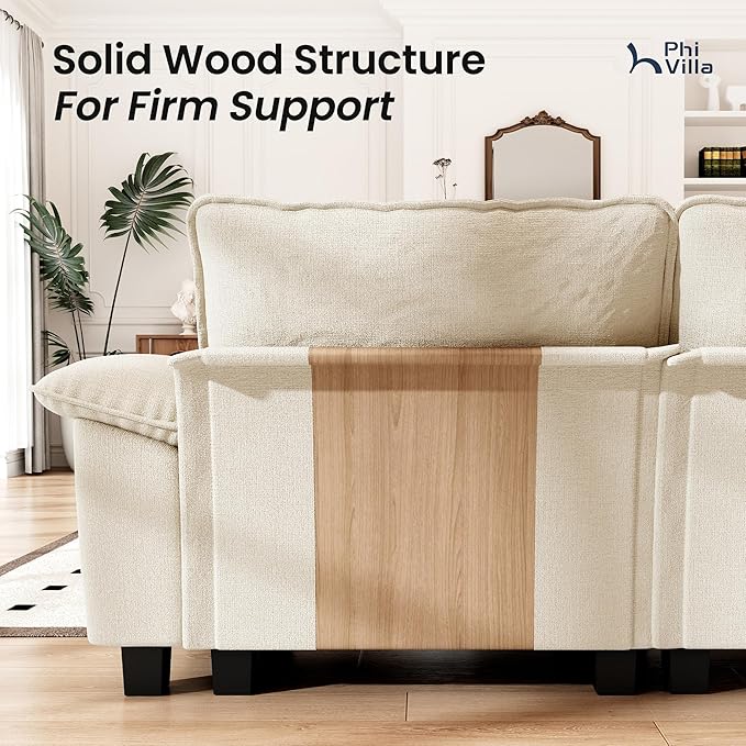 PHI VILLA Cloud Modular Couches Sets, 3 Pieces Large Sectional Sofa Set with Loveseats, 7-Seater Upholstered Couch for Living Room, Chenille Fabric, Beige