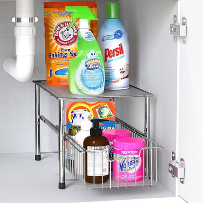 Simple Houseware Chrome Metal Stackable Storage Rack, 16.75 in L x 10.8 in W x 10.25 in H