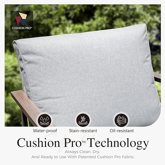 Sophia & William Modern Patio Furniture Set Outdoor Conversation Set 6pcs Heavy Duty with Soft Cotton-Filled Textilene Fabric for 5, Adjustable Coffee Table for Pool Garden Backyard